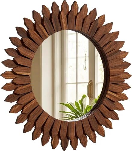Vista 10 de Espejo de Pared Boho de 20 Pulgadas Negro con Diseño de Rayos de Sol - Espejo Circular de Madera para Pared, Espejo Circular Rústico Hecho a Mano