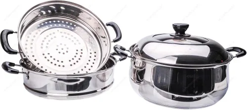 Vista 2 de M.V. Trading S7330A - Vaporizador de 3 niveles de acero inoxidable, base revestida y listo para inducción con tapa tapa de cúpula alta, 11.8 in