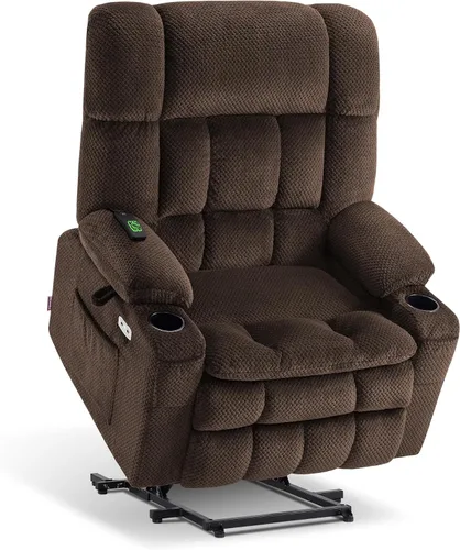 Vista 25 de MCombo Silla reclinable eléctrica de motor dual con masaje y calor para personas mayores, posición infinita, puertos USB, portavasos, tela 7890 Beige
