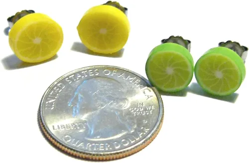 Vista 3 de Lemon and Lime Stud Earrings - Tiny Food Jewelry