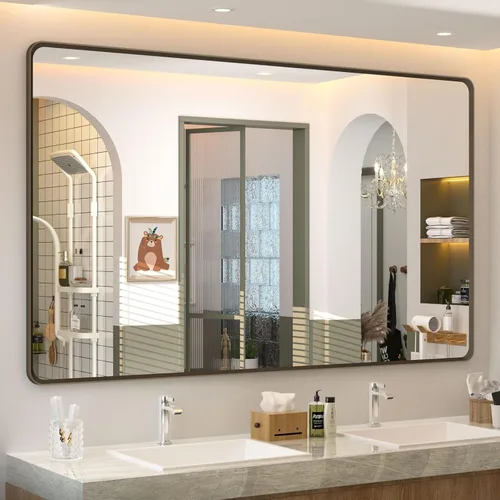 Vista 31 de OKPAL - Espejo de tocador de baño de 20x24 pulgadas con marco de metal cepillado en bronce, espejo de baño con marco de metal cepillado en bronce
