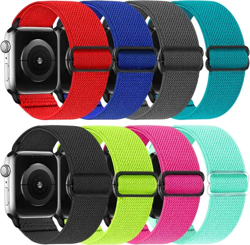 Vista 6 de Paquete de 8 correas elásticas deportivas de repuesto compatibles con IWatch de 1.496 pulgadas/1.575 pulgadas/1.614 pulgadas/1.654 pulgadas/1.732