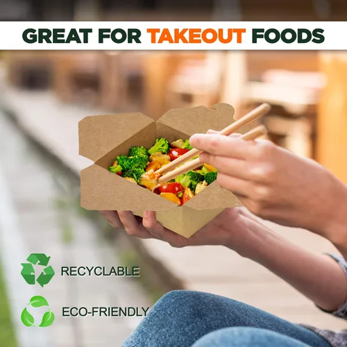 Vista 5 de Fit Meal Prep Paquete de 50 recipientes de papel de 30 onzas para alimentos para llevar, cajas para llevar alimentos, aptos para microondas y a
