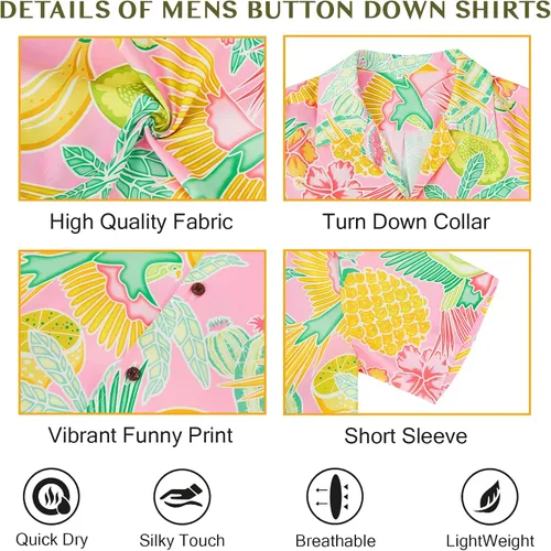 Vista 116 de Camisa hawaiana para hombre, con estampado floral, cómoda, con botones, casual, manga corta, ropa de playa para hombre