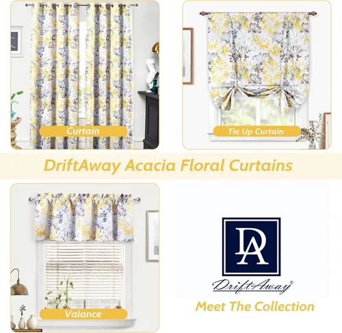 Vista 5 de Cortinas DriftAway 100% Blackout Amarillas y Blancas para Sala de Estar, Dormitorio, Cocina, 84 Pulgadas de Largo, Paneles Botánicos con Flores