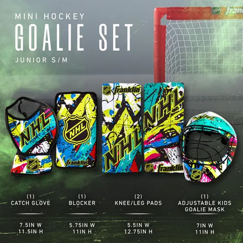 Vista 2 de Franklin Sports NHL Almohadillas de rodilla para portero juvenil de hockey + Casco - Equipo de portero de hockey mini para niños + Equipo +