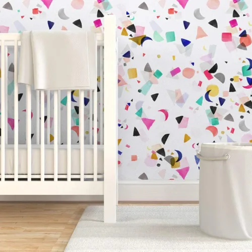 Vista 6 de Despegar y pegar papel tapiz Swatch - Confeti Fiesta Cumpleaños Formas Coloridas Acuarela Abstracto Geométrico Lindo Mod Papel pintado personalizado