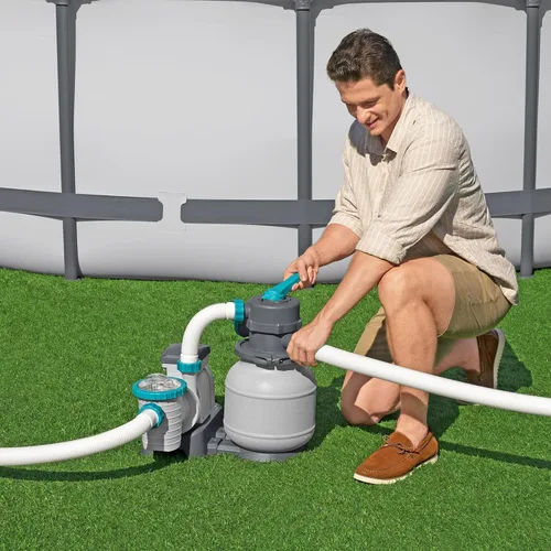 Vista 3 de Bestway Bomba de filtro de arena de 1,500 galones para piscinas al aire libre sobre el suelo de 300 a 11,200 galones con dispensador de agua limpia