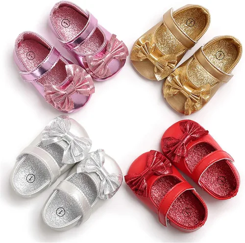 Vista 6 de BENHERO Infant Baby Girls Mary Jane Flats Shoes with Bowknot Non Slip Soft Sole PU Leather First Walker Cirb Shoes Toddler Princess Wedding Dress