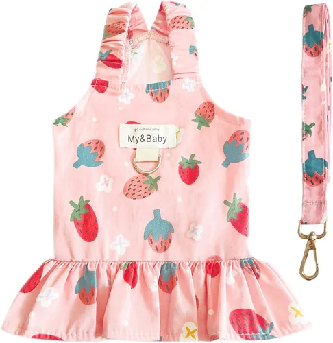 Vista 8 de Juego de arnés y correa para perro pequeño, vestidos de princesa para cumpleaños, vestidos de cachorro, vestidos de cachorro con estampado de frutas