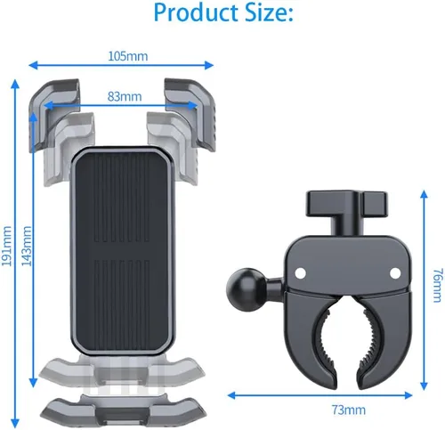 Vista 2 de Soporte de teléfono para motocicleta, manillar de teléfono para iPhone, Samsung, Android, 4-7 pulgadas, abrazadera para teléfono celular, kit