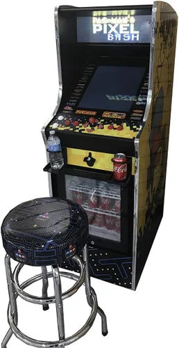 Vista 4 de Bandai Namco Amusement America Pac Man Pixel Bash Chill Home Juego de arcade vertical con taburete de bar de 30 pulgadas