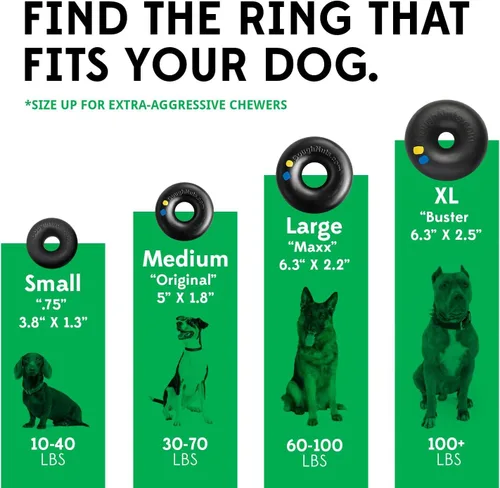 Vista 4 de Goughnuts - Juguete de goma para morder para perros Med.75, verde, anillo
