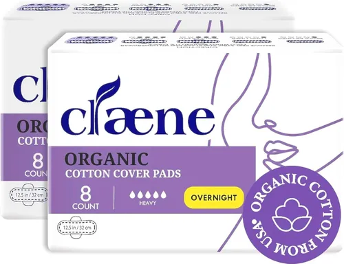 Vista 6 de Claene Almohadillas de algodón orgánico, sin crueldad, almohadillas menstruales para mujer, sin perfume, transpirables, veganas, servilletas