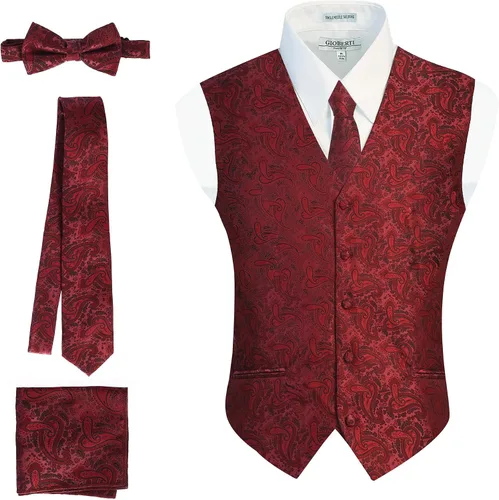 Vista 10 de Gioberti Chaleco formal de cachemira de 4 piezas para hombre, corbatín y pañuelo de bolsillo Negro B