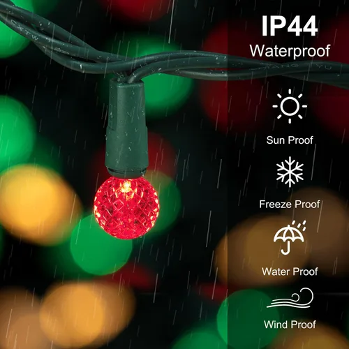 Vista 5 de BOHON - Luces de Navidad rojas, blancas y verdes, facetadas, G15, 50 LED, enchufe de 17 pies