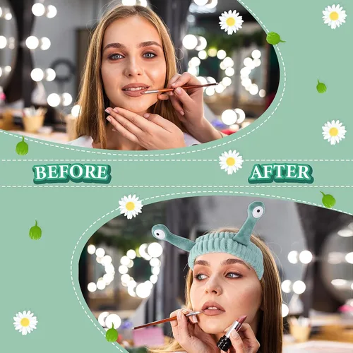 Vista 7 de 2 diademas de lavado facial con palmera y caracol, bandas para el cabello de spa, diademas de maquillaje para mujeres, de dibujos animados, de forro