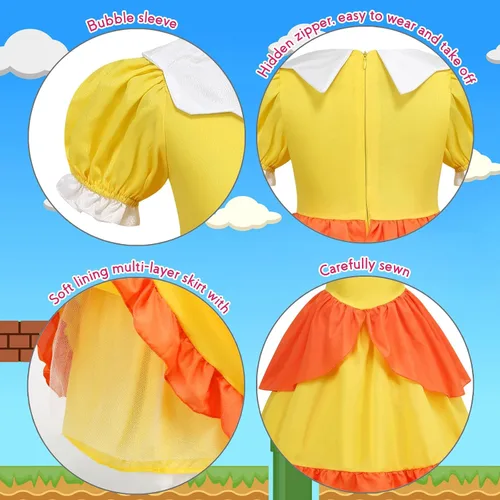 Vista 3 de ICECUTE Vestidos de princesa de margaritas para niñas, disfraz de princesa de margarita, disfraces de Halloween con accesorios