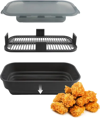 Vista 9 de COOK WITH COLOR Tazón Plegable para Rebozar - Recipiente Agitador para Rebozar Sin Ensuciar - Ideal para Pescado Frito, Pollo Frito, Aros de Negro