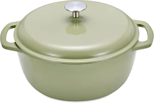 Vista 13 de Amazon Basics Olla de horno holandés de hierro fundido con tapa, esmaltada, asas dobles, redonda, resistente, pequeña, 4.3 cuartos de galón, verde