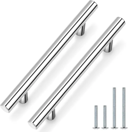 Vista 11 de Probrico Paquete de 5 manijas de gabinete de cocina cromadas pulidas para puerta de gabinete de 2-1/2 pulgadas, tiradores redondos de barra en T