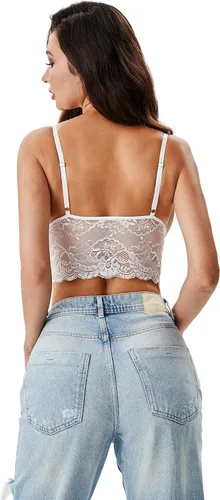 Vista 3 de Vorixia - Linda camisola de encaje sin mangas para mujer, bralette de doble capa con cuello en V profundo y soporte
