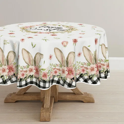 Vista 7 de Horaldaily Mantel de Pascua rectangular de 52 x 70 pulgadas, diseño de flor de primavera, diseño de búfalo a cuadros, para decoración de fiestas