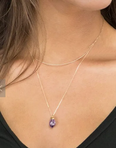 Vista 5 de Adabele 1 collar de plata de ley auténtica con piedras preciosas de citrino y amatista cruda de 18 pulgadas, hipoalergénico sin níquel, joyería fina