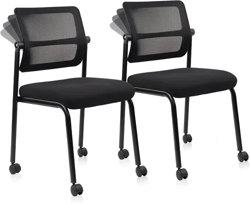 Vista 14 de CLATINA Silla apilable de oficina y sala de espera sin brazos con ruedas, sillas apilables de malla para recepción de invitados con respaldo