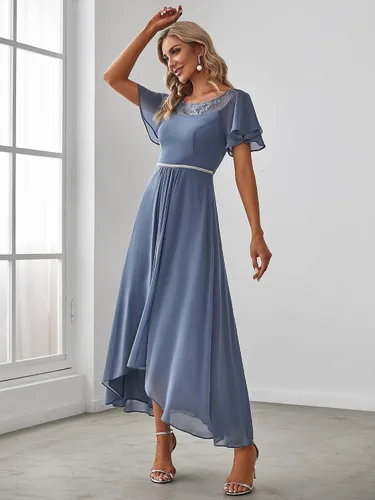 Vista 4 de Ever-Pretty Elegante vestido de dama de honor de gasa de manga corta alta y baja para mujer 0465