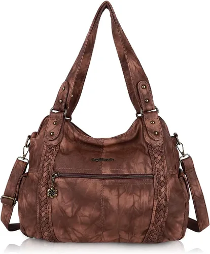 Vista 262 de Angel Barcelo - Bolsa de hombro amplia para mujer, diseño Hobo, cuero lavado