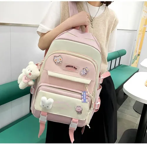 Vista 5 de Mochila Kawaii, juego de mochila Kawaii con botella de agua Kawaii, Rosado