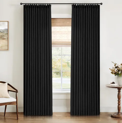 Vista 15 de INOVADAY Cortinas Plisadas con Memoria Entrenada de 96 Pulgadas de Largo, Cortinas de Lino para Sala de Estar, Juego de 2 Paneles de Cortinas Dark