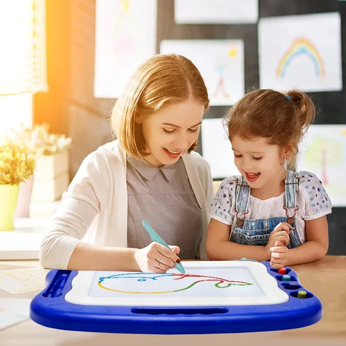 Vista 5 de Tablero de Dibujo Magnético, Tablero Grande de Garabatos Juguetes para Niñas y Niños de 3 4 5 6 7 Años Regalo para Niños Etch A Sketch Colorido Azul