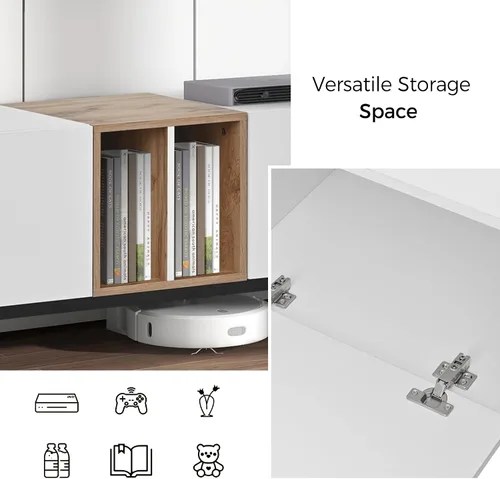 Vista 9 de Moderno soporte de TV con centro de entretenimiento con 3 puertas, soportes de centro multimedia con armarios grandes y mesa de madera resistente al