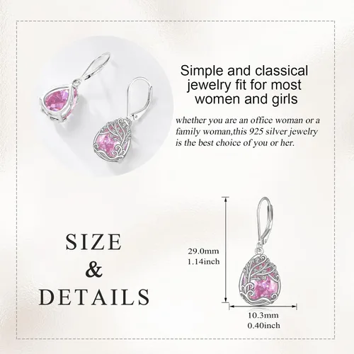 Vista 198 de Aretes colgantes con forma de lágrima de filigrana de piedra lunar de plata de ley 925 con cierre de palanca para mujer, regalos de joyería