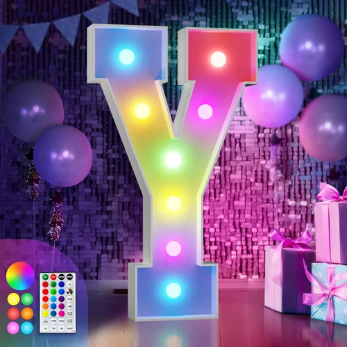 Vista 43 de Imprsv Letras coloridas de marquesina de 3 pies y letras grandes iluminadas RGB con control remoto, decoraciones de fiesta de cumpleaños Carta