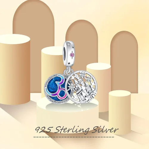 Vista 127 de Dijes de plata de ley 925 de dibujos animados de pato, ratón, oso, elefante, dragón chino, cuentas colgantes para pulseras y collares, joyería