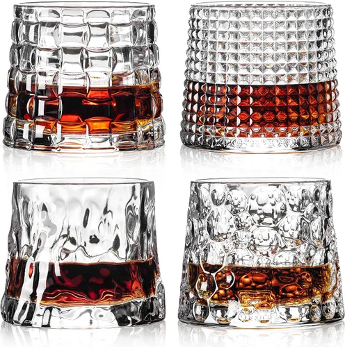 Vista 11 de Vasos de whisky - Juego de 3 vasos antiguos de 6 oz, pequeños vasos de coctel de bourbon de alcohol de whisky (rejilla de cristal)