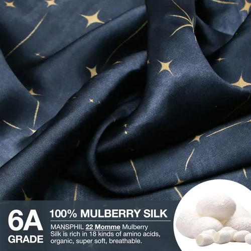 Vista 2 de MANSPHIL Paquete de 2 fundas de almohada de seda Queen con patrón de estrellas negras, seda de grado 6A 22 momme 100% seda de morera real, funda