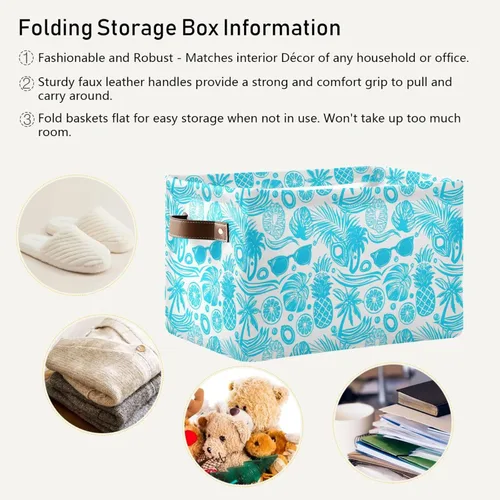 Vista 6 de Storage Bins Pineapples Large Rectangle Storage Baskets with Leather Handle Foldable Storage Bin for Home Closet Office 1PACK