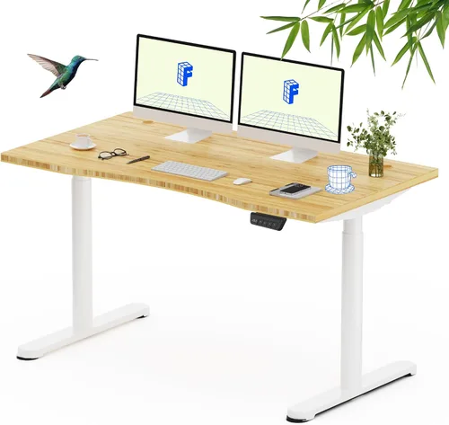 Vista 22 de FLEXISPOT Escritorio de pie de madera maciza, escritorio de madera real de una pieza, escritorio eléctrico de altura ajustable para oficina en casa