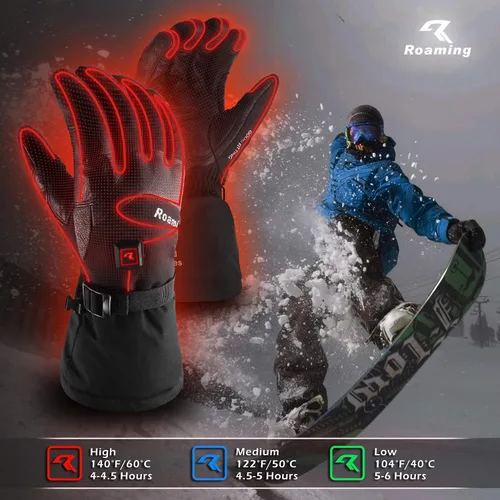 Vista 9 de Roaming Guantes calefactados recargables para hombres y mujeres, guantes de esquí con calefacción eléctrica para motocicleta, snowboard, patinaje