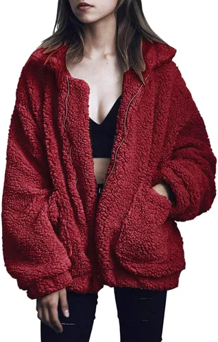 Vista 26 de PRETTYGARDEN - Chaqueta de forro polar Sherpa de gran tamaño para mujer Negro