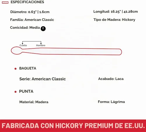 Vista 5 de Baquetas Vic Firth American Classic 2B