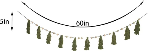 Vista 7 de Guirnalda de Borlas de Árbol de Navidad Pastel Boho, Decoración de Pancarta Navideña con Cuentas de Madera para Repisa de Cabaña Navideña