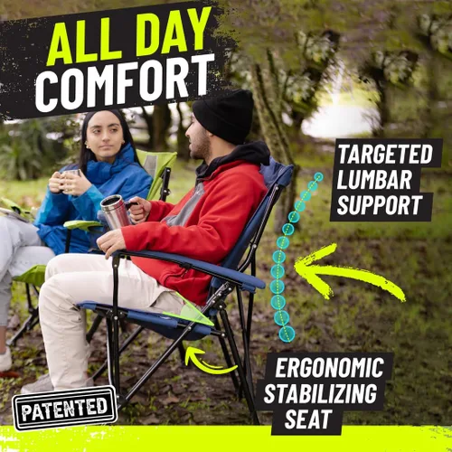 Vista 4 de STRONGBACK Elite silla plegable para campamento, césped, silla de descanso, asiento de campamento resistente para el aire libre con soporte lumbar