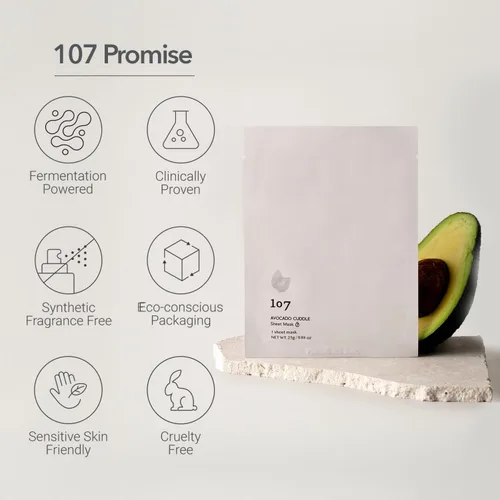 Vista 5 de 107 Mascarilla facial de aguacate, paquete de 5 hojas, infundida con aguacate y niacinamida, nutritiva e hidratante para pieles secas y sensibles