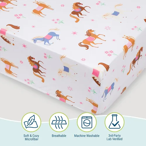 Vista 3 de Wildkin Juego de sábanas para niños pequeños, microfibra suave, sábana bajera y sábana superior, funda de almohada - Caballos