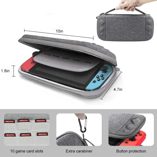 Vista 2 de Kit de accesorios para Nintendo Switch, 1 funda de transporte, 2 empuñaduras, 2 ruedas de dirección, 1 funda de cristal para interruptor, 2 fundas